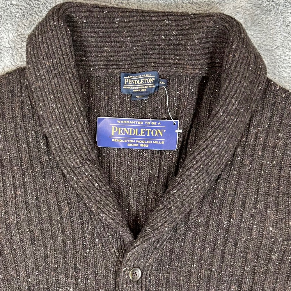 Pendleton Mens XXL Brown Donegal Fleck Lambswool Shawl Collar Cardigan Sweater